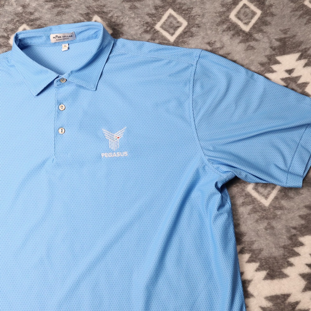 Peter Millar Summer Comfort Pegasus Polo Shirt Light Blue XL Short Sleeve